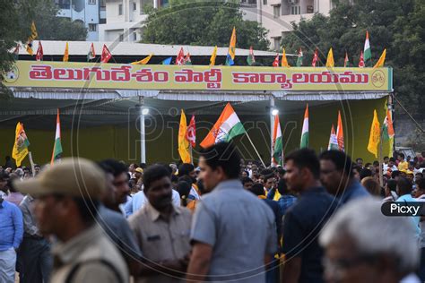 Image Of Telugu Desam Party Office Name Banner Party Falgs Of Mahakutami Telangana Tdp