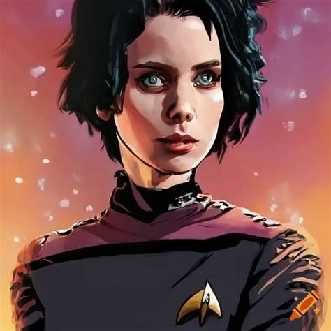 Cartoon Art Of Rooney Mara As Lisbeth Salander As Captain Of The Starship Enterprise