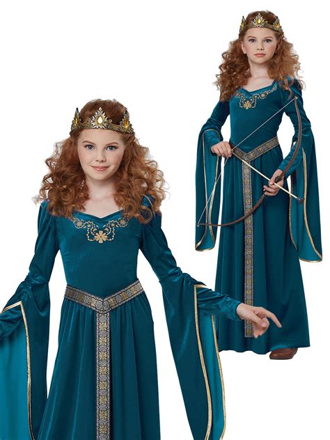Girls Medieval Princess Costume Childs Maiden Fancy Dress History Book
