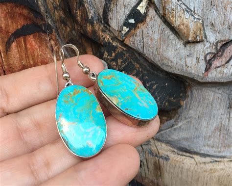 Navajo Peter Johnson Turquoise Dangle Earrings For Women Native