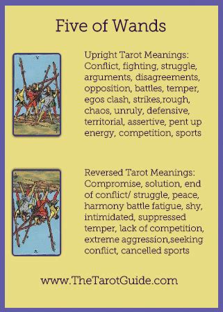 We did not find results for: Five of Wands Tarot Flashcard showing the best keyword meanings for the upright & reversed card ...