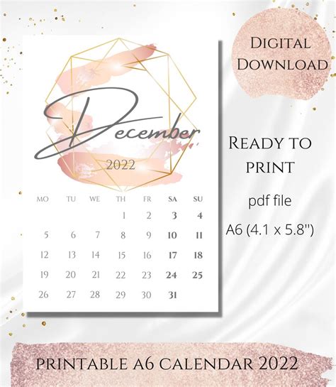 A6 Calendar 2022 Printable With Abstract Design Planner Etsy