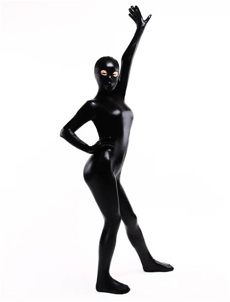 Halloween Zentai Jumpsuit Black Shiny Metallic Zentai Suit Halloween
