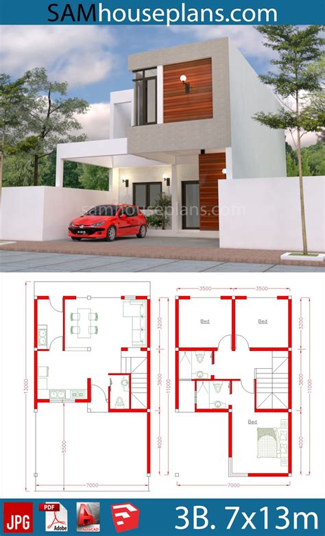 House Plans 7x13m With 3 Bedrooms Samhouseplans