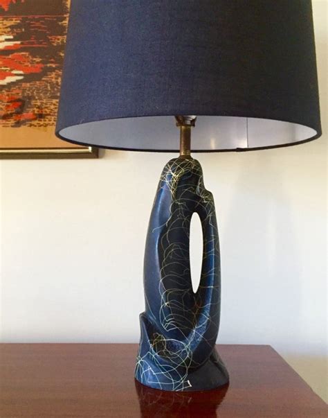 Mid Century Lamp Mid Century Black And Gold Ceramic Table Etsy