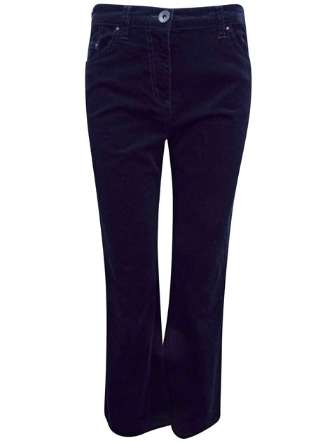 Marks And Spencer Mand5 Navy Cotton Rich Cord Bootcut Trousers Size