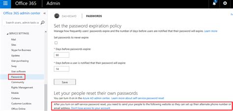Where Do Users Change Their Phone Number For Resetting O365 Password