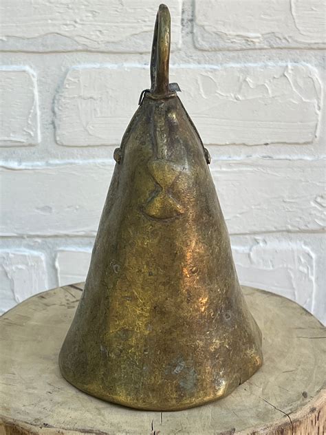 vintage large brass cow bell african hand made brass bell home decor antique brass bell