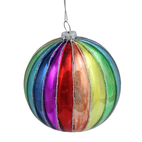 2 Finish Multi Colored Striped Glass Ball Christmas Ornament 4 100mm