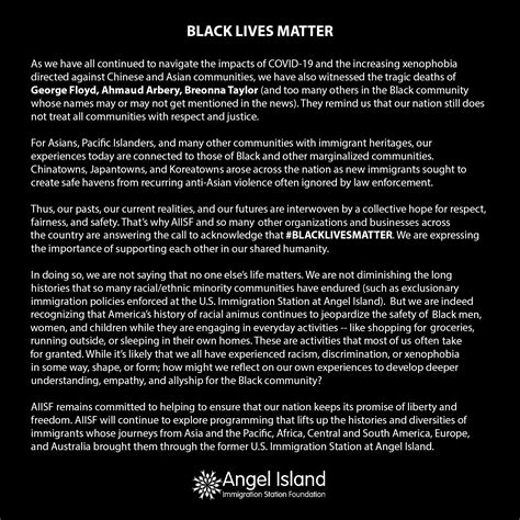 Aiisf Stands In Support Of Blacklivesmatter Angel Island Immigration