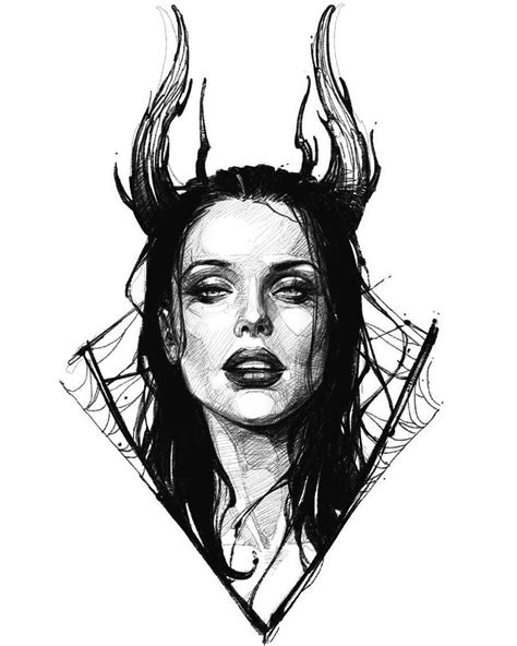 a drawing of a woman with horns on her head