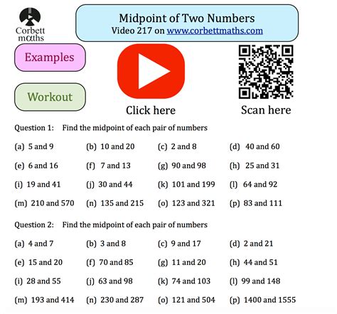 Midpoint Between Two Numbers Worksheet