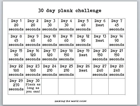 30 Day Plank Challenge Calendar Printable 2024 Calendar Printable