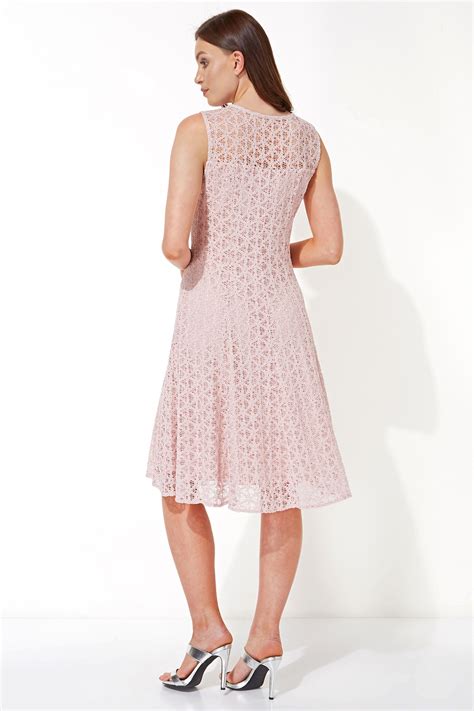 Lace Fit And Flare Dress In Light Pink Roman Originals Uk