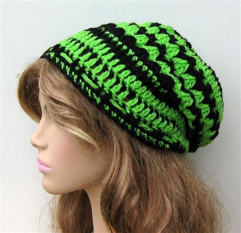 Black Lime Green Wool Tam Hippie Hat Slouchy By Purplesagedesignz 22