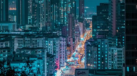Download Wallpaper 2560x1440 Night City City Aerial View Road