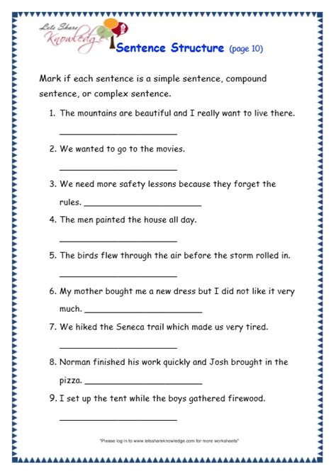 Explore our huge learning library! Grade 3 Grammar Topic 36: Sentence Structure Worksheets - Lets Share Knowledge