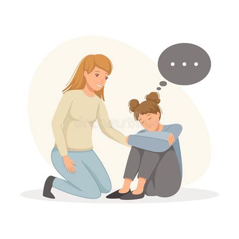 Woman Help To Young Girl In Depression Feeling Sad Suffering From