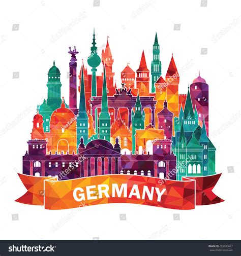 Travel Germany Famous Landmarks Skyline Vector Stock Vector Royalty