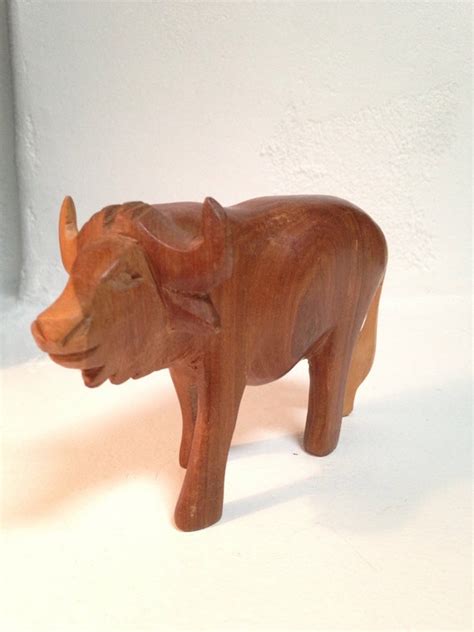 Vintage Hand Carved Solid Wooden Ox Animal Figurine Sculpture