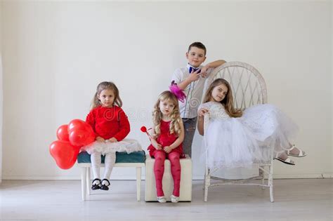Beautiful Girls And Boy On Birthday Party Stock Image Image Of