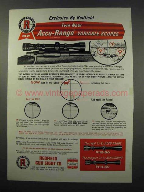 1965 Redfield Scopes Ad Accu Range Variable Scopes Bs0837