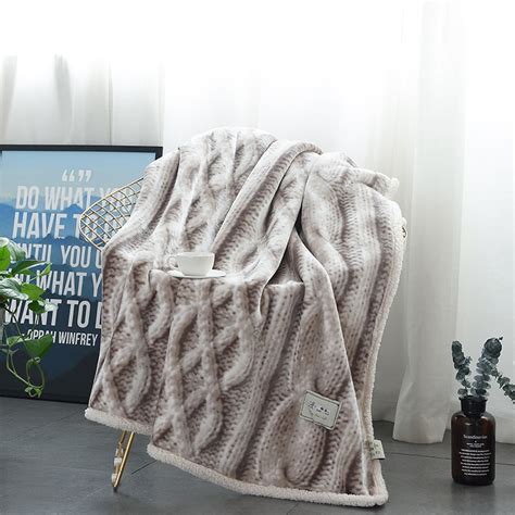 Coffee Color Woven Stripe Pattern Winter Wool Blanket Ferret Cashmere