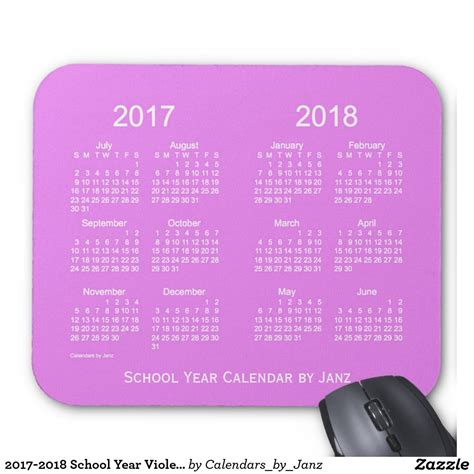 2017 2018 School Year Violet Calendar By Janz Mouse Pad Custom