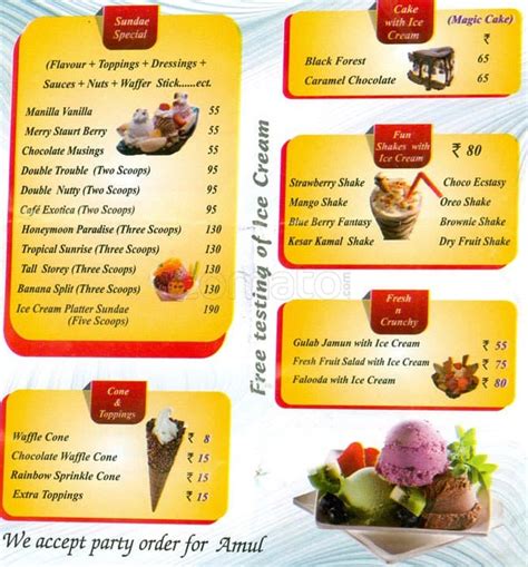 Amul Ice Cream Menu Menu For Amul Ice Cream New Panvel Navi Mumbai
