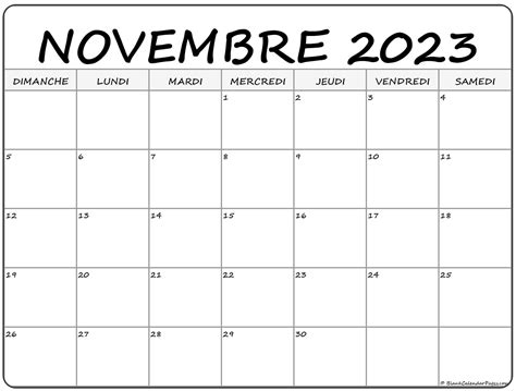 Novembre 2023 Calendrier Imprimable Calendrier Gratuit