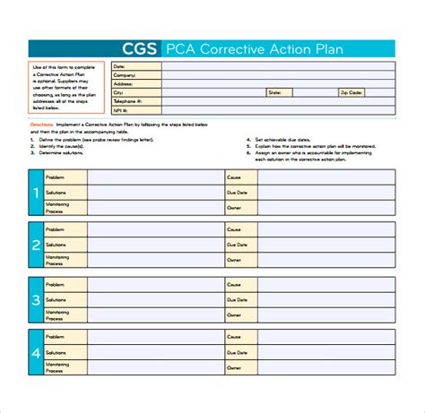 Free Corrective Action Plan Template Word