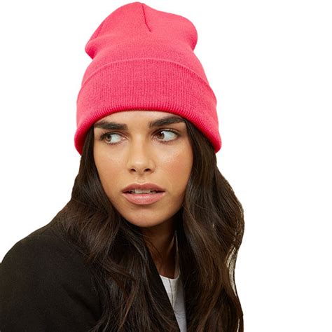 Womens Neon Pink Beanie Hat Lymyted
