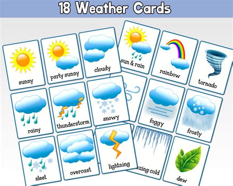 18 Weather Cards Weather Flashcards Instant Download Etsy