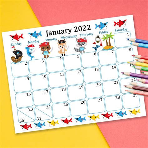 January 2022 Calendar Digital Download Monthly Calendar For Etsy