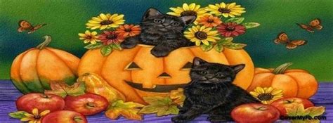 Facebook Cover Halloween Art Cat Art Autumn Pumpkins