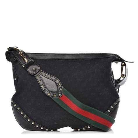 Gucci Monogram Pelham Studded Shoulder Bag Black 347227