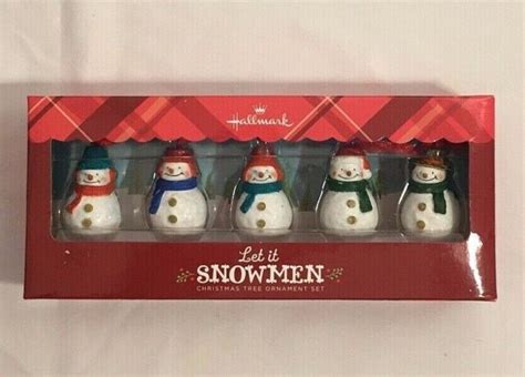 Hallmark Let It Snowmen Christmas Tree Ornaments Set Of 5 Wbox New Ebay