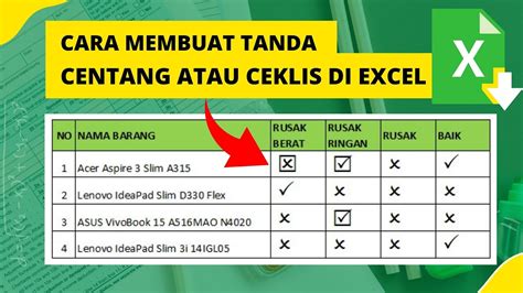 Cara Membuat Tanda Centang Atau Ceklis Di Excel Dengan Mudah YouTube