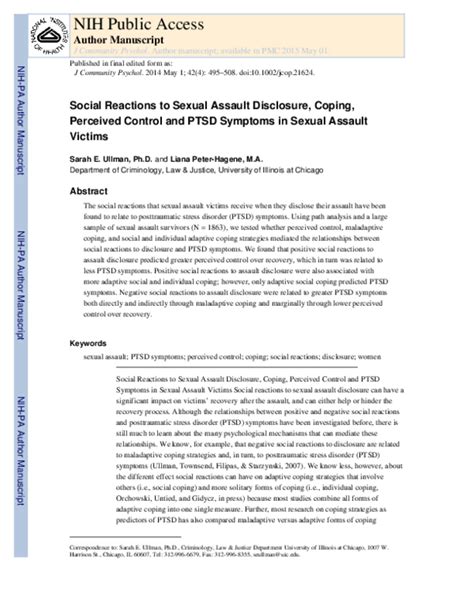 Pdf Social Reactions To Sexual Assault Disclosure Coping Perceived Control And Ptsd