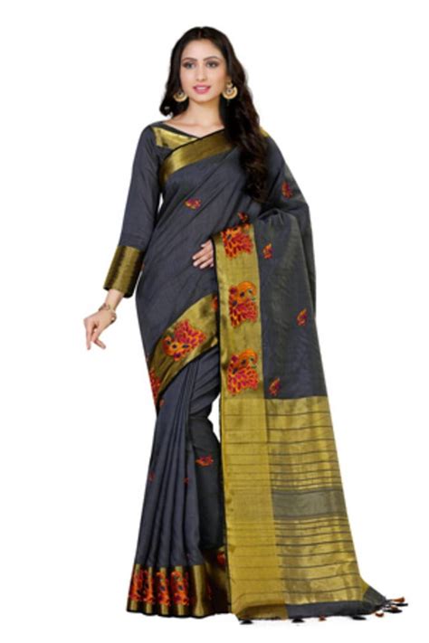 Black Embroidered Tussar Silk Saree With Blouse Mimosa 2635641