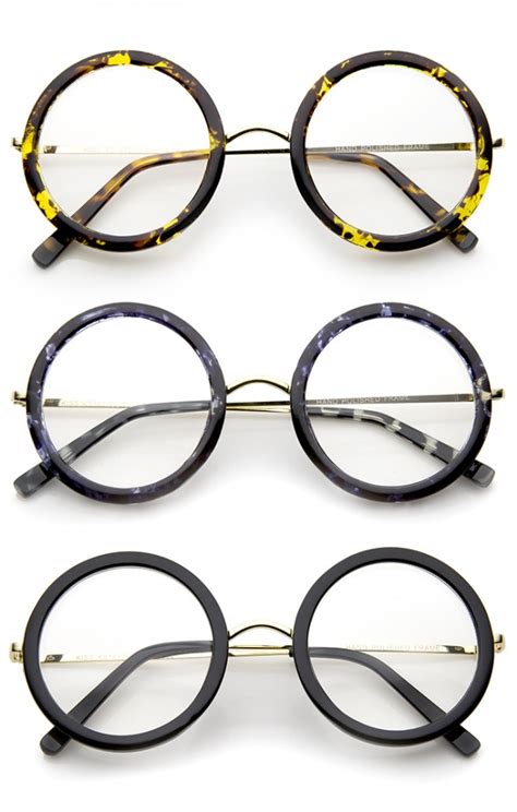 Lennon Retro Fashion Thick Frame Metal Temple Round Clear Lens Glasses 50mm