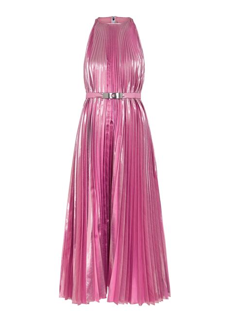 Christopher Kane Pleated Lamé Midi Dress Pink Editorialist