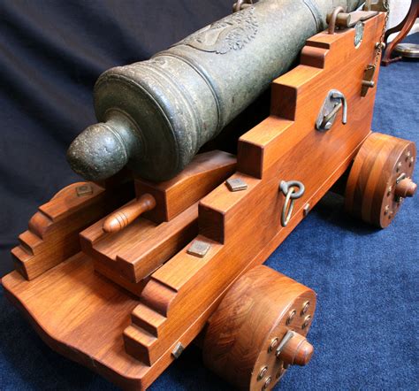 Bronze Naval Cannon Mounted On A New Teak Wood Carriage Vallejo Demo