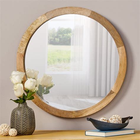 Heather Modern Round Mirror With Mango Wood Frame Round Wood Mirror