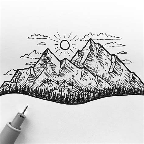 Simple Mountain Sunset Drawing Simple Sunset Drawing At