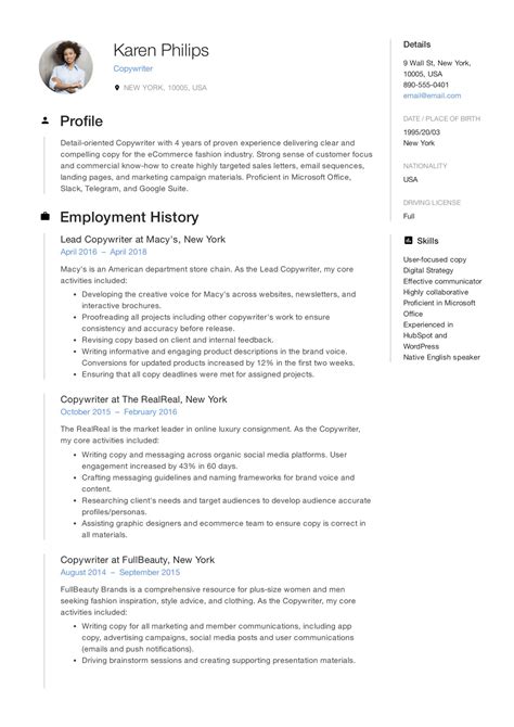 18 Copywriter Resume Examples And Guide For 2023 Pdf