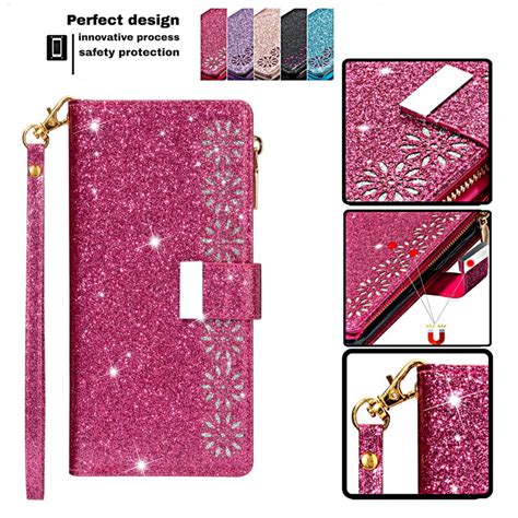 Genuine Leather Bling Wallet Zip Flip Case Cover For Iphone 11 Pro Max