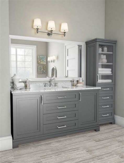 Solves your small bathroom challenges. Classic Gray Bathroom/ Home Depot; I like the tall cabinet ...