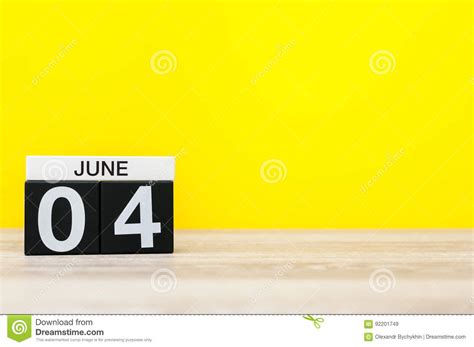 June 4th Day 4 Of Month Calendar On Yellow Background Summer Day