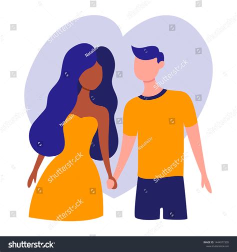 Interracial Couple Vector Illustration Stylish Mixed Stock Vector